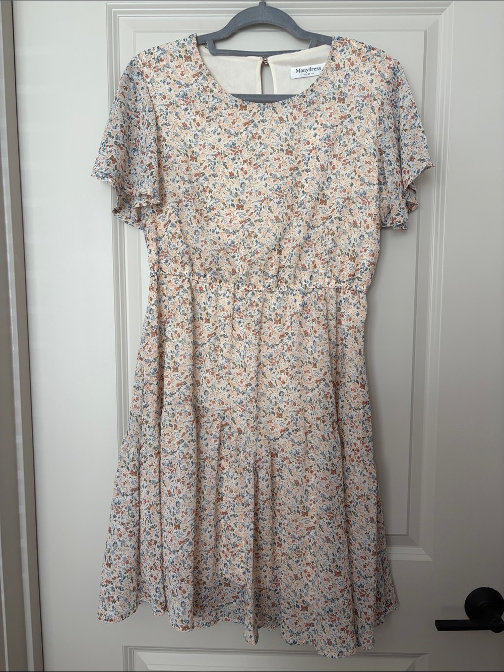 Manydress Floral Summer Dress in Cream and Blue